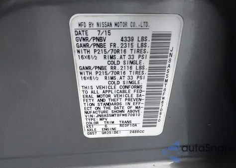 2015 Nissan Rogue Select S z USA, uszkodzony, nr VIN JN8AS5MT8FW670910